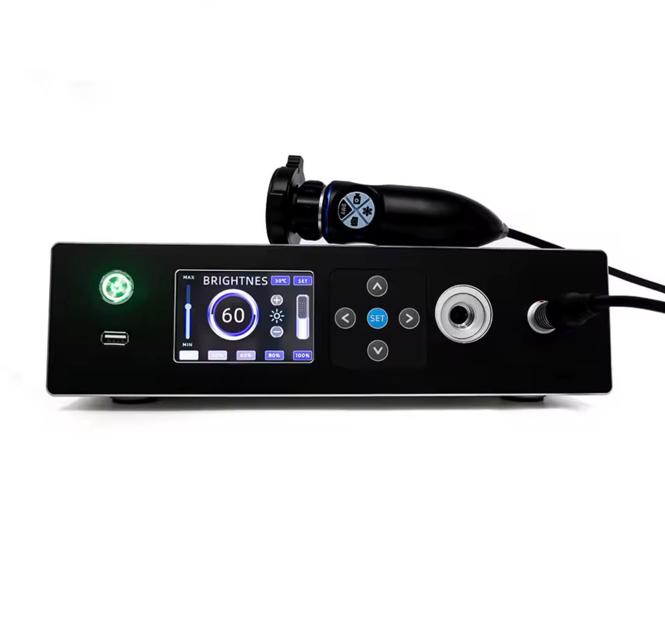Sistema 3 em 1 — video Full HD, fonte de luz LED 100W e gravacao embutida